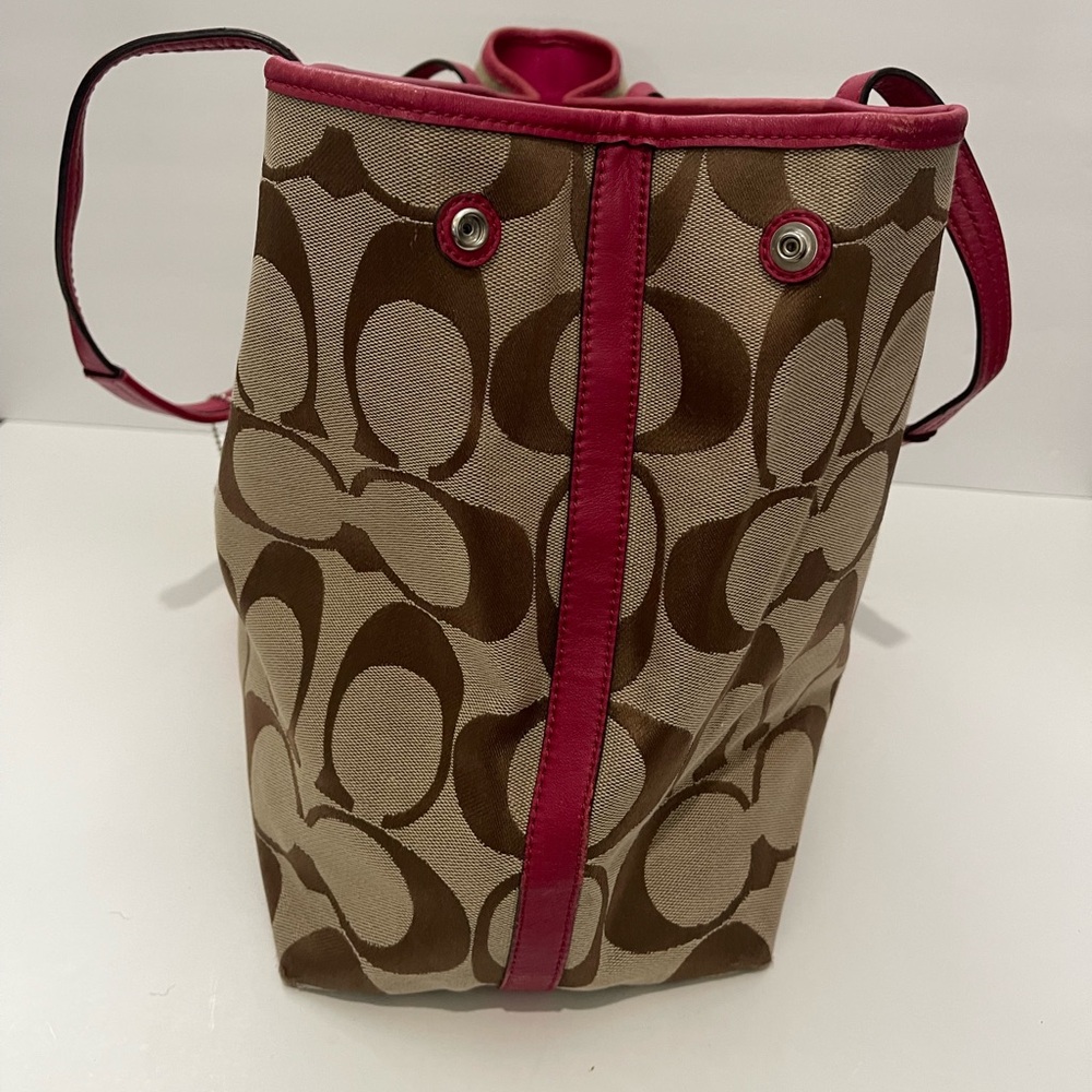 Coach Hamptons Weekend Signature Stripe Tote berry pink - Picture 6 of 10